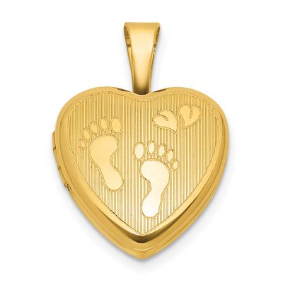 Gold-Plated Brushed and Polished Footprints 12mm Heart Locket Sterling Silver QLS1218