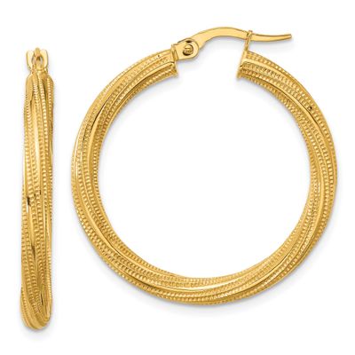 Textured Twisted Tube Hoop Earrings 10k Gold Polished 10LE626 196904343791