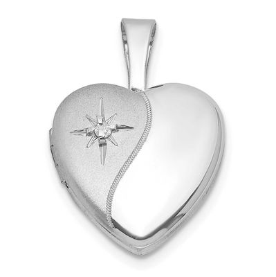 Brushed and Polished Diamond 12mm Heart Locket Sterling Silver Rhodium-plated QLS1198