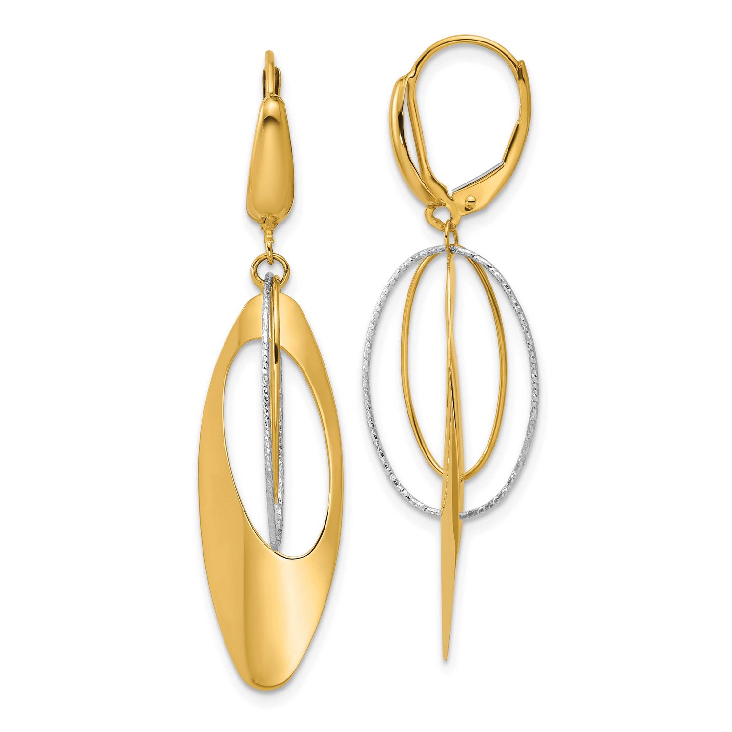 Diamond-Cut Dangle Leverback Earrings 14k Two-tone Gold Polished LE2884 196904315965