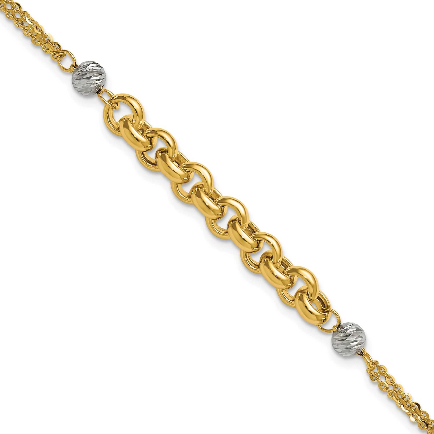 White Rhodium Polished Diamond-Cut 2-Strand Rolo Link Bracelet 14k Gold LF2182-7.5 196904317532