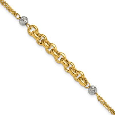 White Rhodium Polished Diamond-Cut 2-Strand Rolo Link Bracelet 14k Gold LF2182-7.5 196904317532