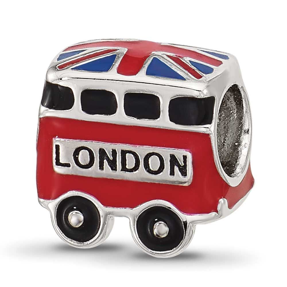 Kids Enamel London Bus Bead Sterling Silver QRS4551 196904279021