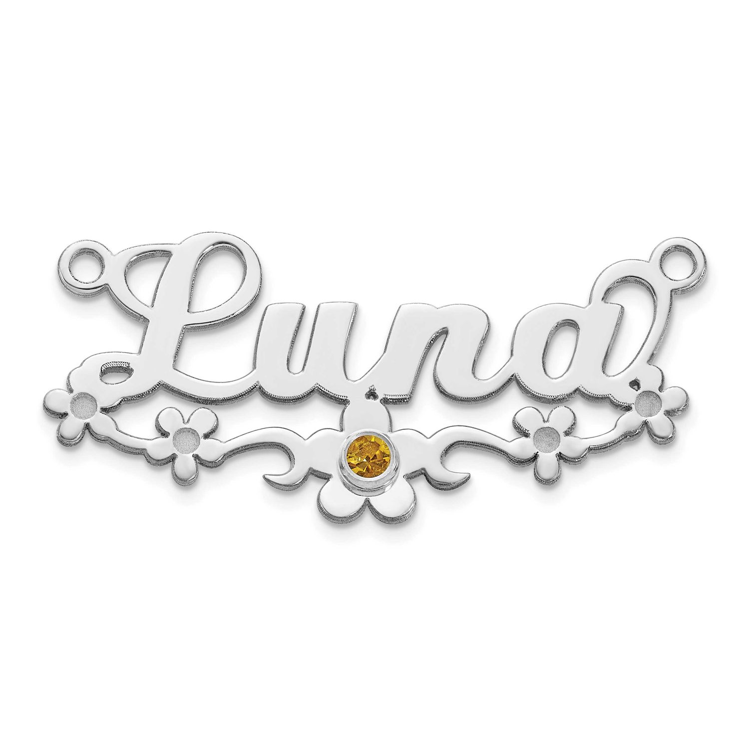 Wg with 14K Rhod-Plated Bezel Birthstone Flower Name Plate 10k Gold 10XNA1495W