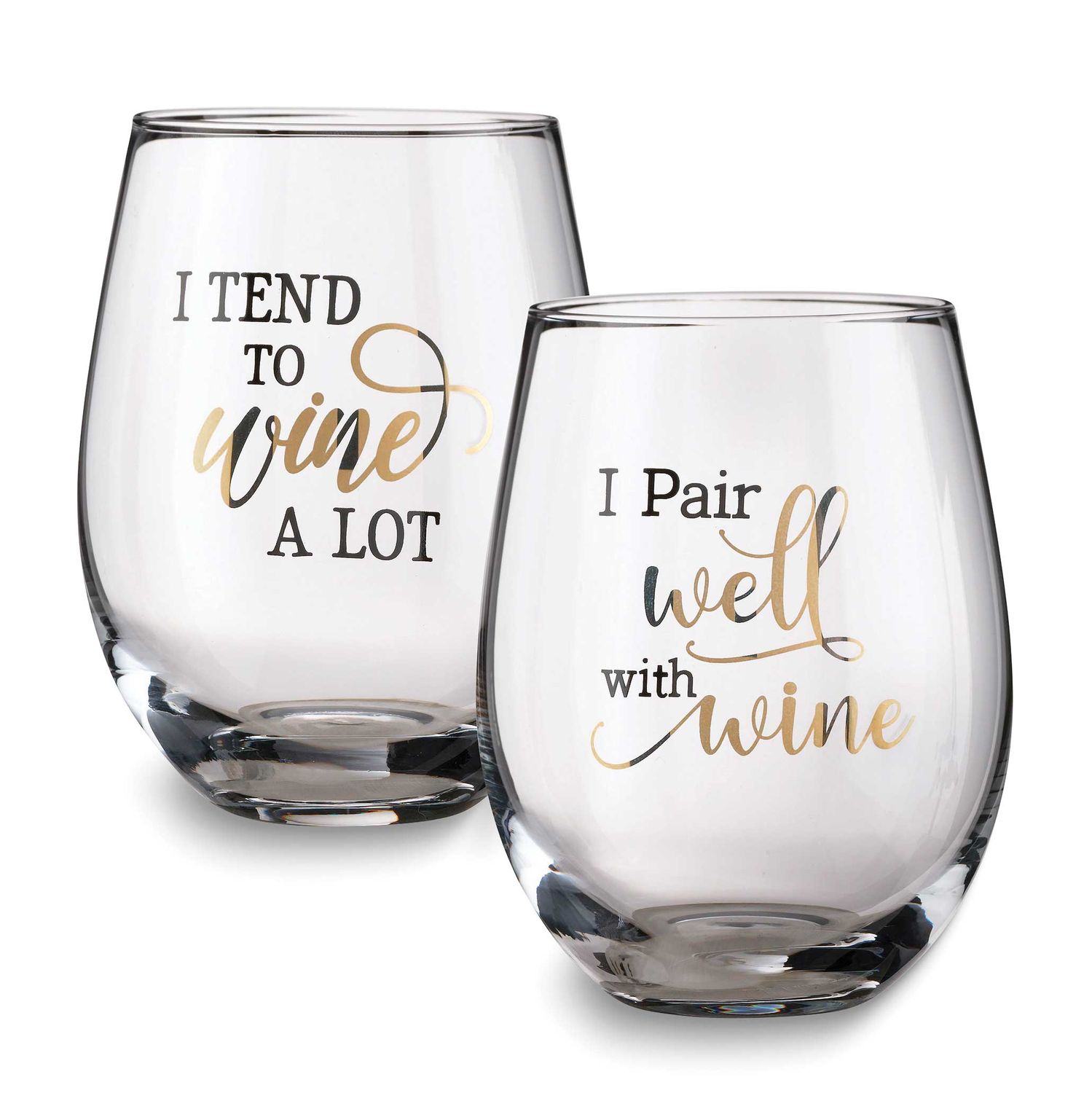 Lillian Rose Wine A Lot Set of 2 Stemless Wine Glasses with Assorted Sayings GM23958 710309459040
