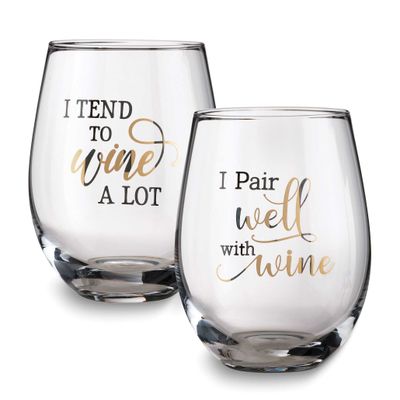 Lillian Rose Wine A Lot Set of 2 Stemless Wine Glasses with Assorted Sayings GM23958 710309459040