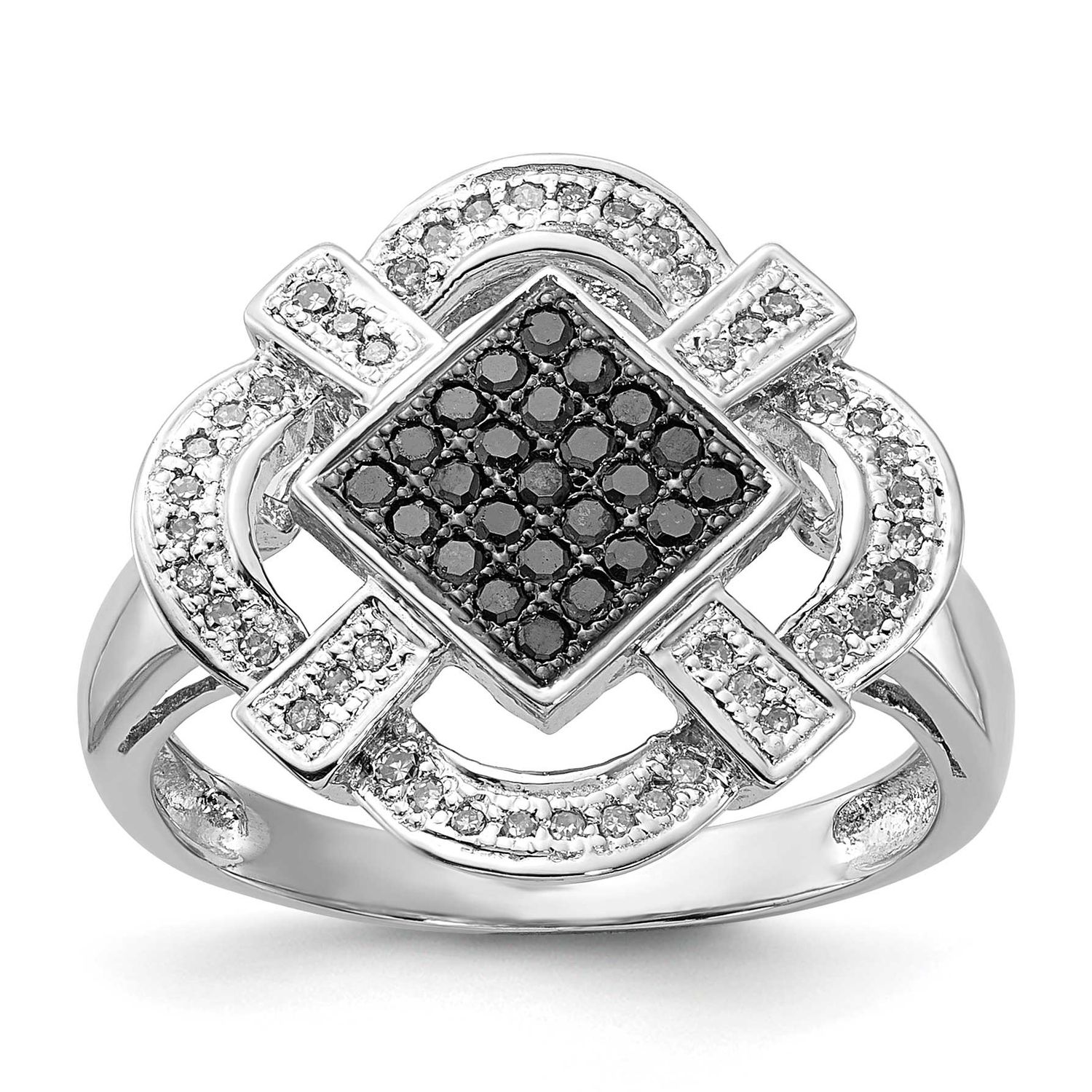 Black &amp; White Diamond Ring Sterling Silver Polished QR3290-6 883957245836