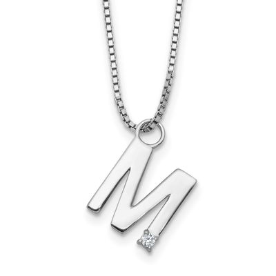 White Ice 18 Inch Diamond Letter M Initial Necklace Plus 2 Inch Extender Sterling Silver Rhodium-pl…