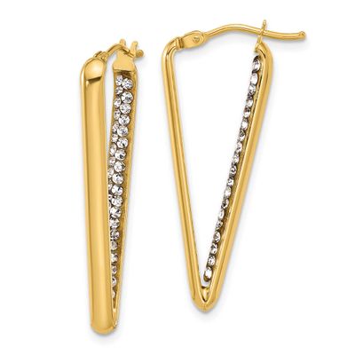 Crystal Triangle Hoop Earrings 14k Gold Polished LE2688 196904341384