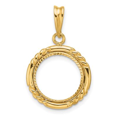 Quadruple Twist and Diamond-Cut 13.0mm Prong Coin Bezel Pendant 14k Gold Polished C1013D/13.0