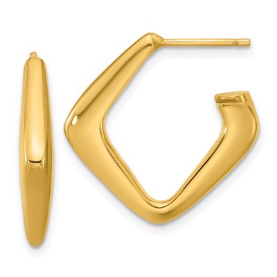 Hollow J-Hoop Post Earrings 14k Gold Polished LE2783 196904280201