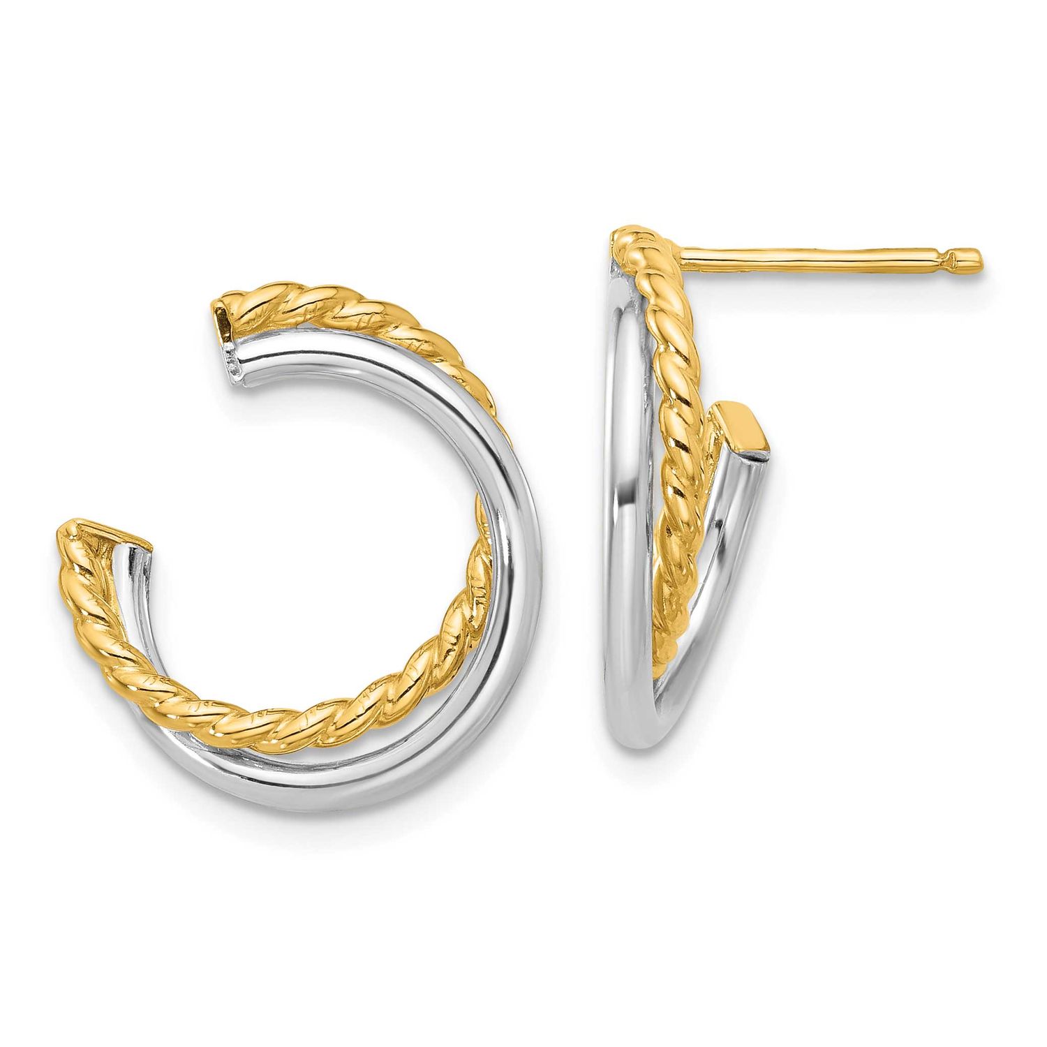White Rhodium Polished and Twisted Post Earrings 14k Gold LE2682 196904343401