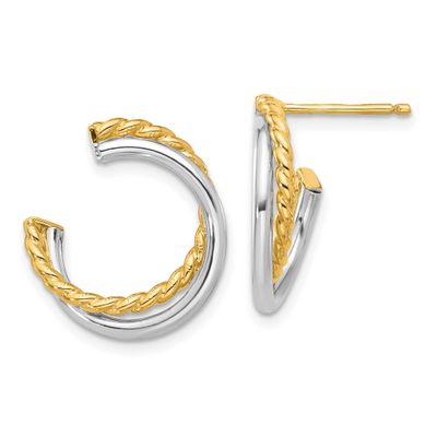 White Rhodium Polished and Twisted Post Earrings 14k Gold LE2682 196904343401