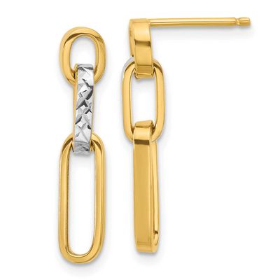 Polished and Diamond-Cut Link Dangle Post Earrings 14k Gold with Rhodium LE2626 196904343852