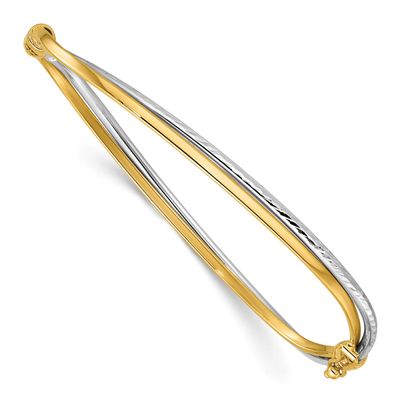 Polished/Diamond-Cut Twist Hinged Bangle 14k Gold with Rhodium LF2134 196904315095