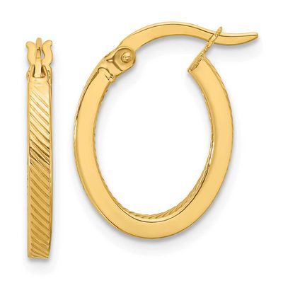 Textured Oval Hoop Earrings 10k Gold Polished 10LE593 196904346013