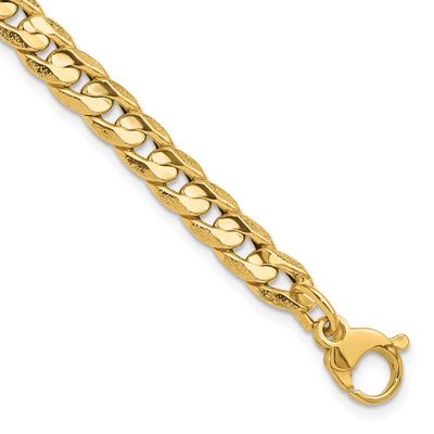 Fancy Curb Bracelet 14k Gold Polished and Textured LF1865-7.5 196904333556