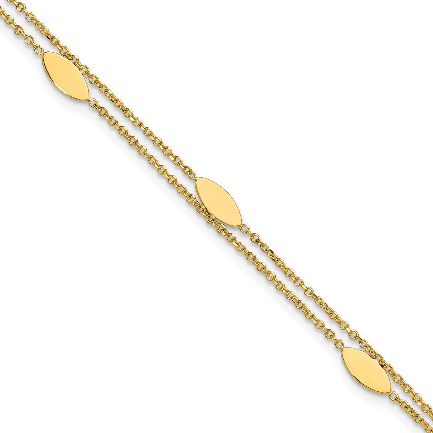 Fancy 2-Strand Navette with .5 Inch Extender Bracelet 14k Gold Polished LF2242-7
