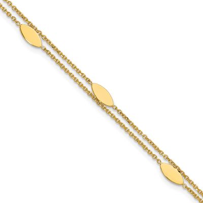 Fancy 2-Strand Navette with .5 Inch Extender Bracelet 14k Gold Polished LF2242-7