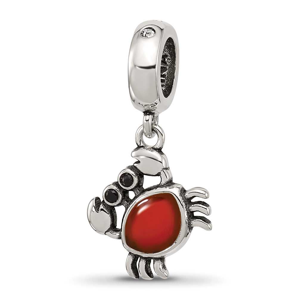 Crystal and Enamel Crab Dangle Bead Sterling Silver QRS4518 196904279274