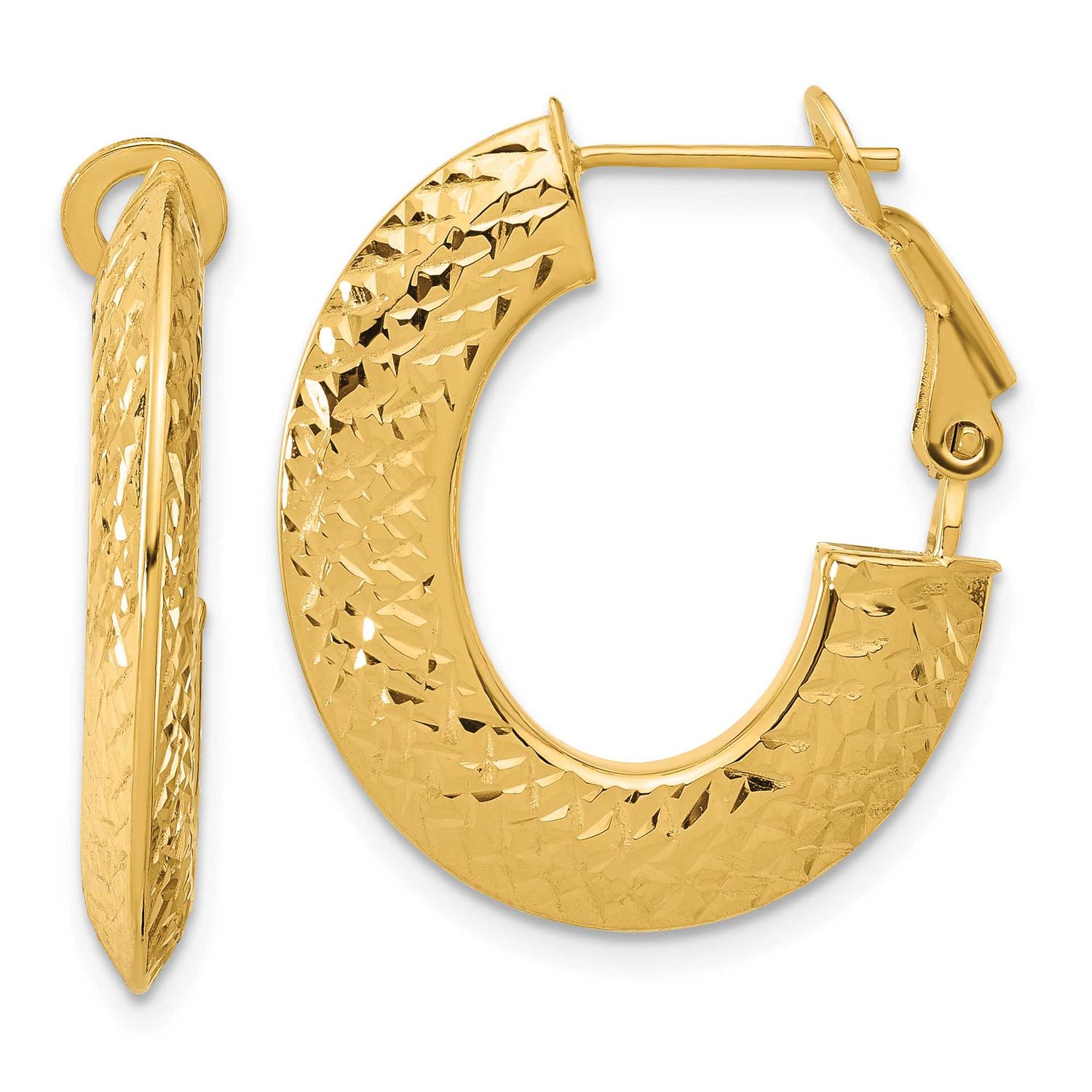 Diamond-Cut Knife Edge Omega Back Hoop Earrings 14k Gold Polished LE2736 196904272800