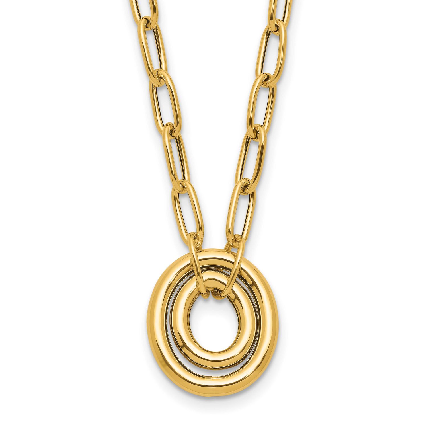 Paper Clip Link with Oval Accent Necklace 14k Gold Polished LF2167-18.5 196904316832