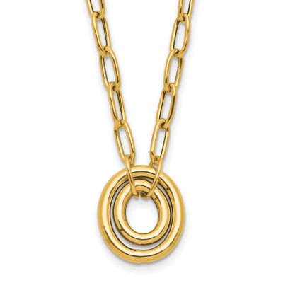 Paper Clip Link with Oval Accent Necklace 14k Gold Polished LF2167-18.5 196904316832