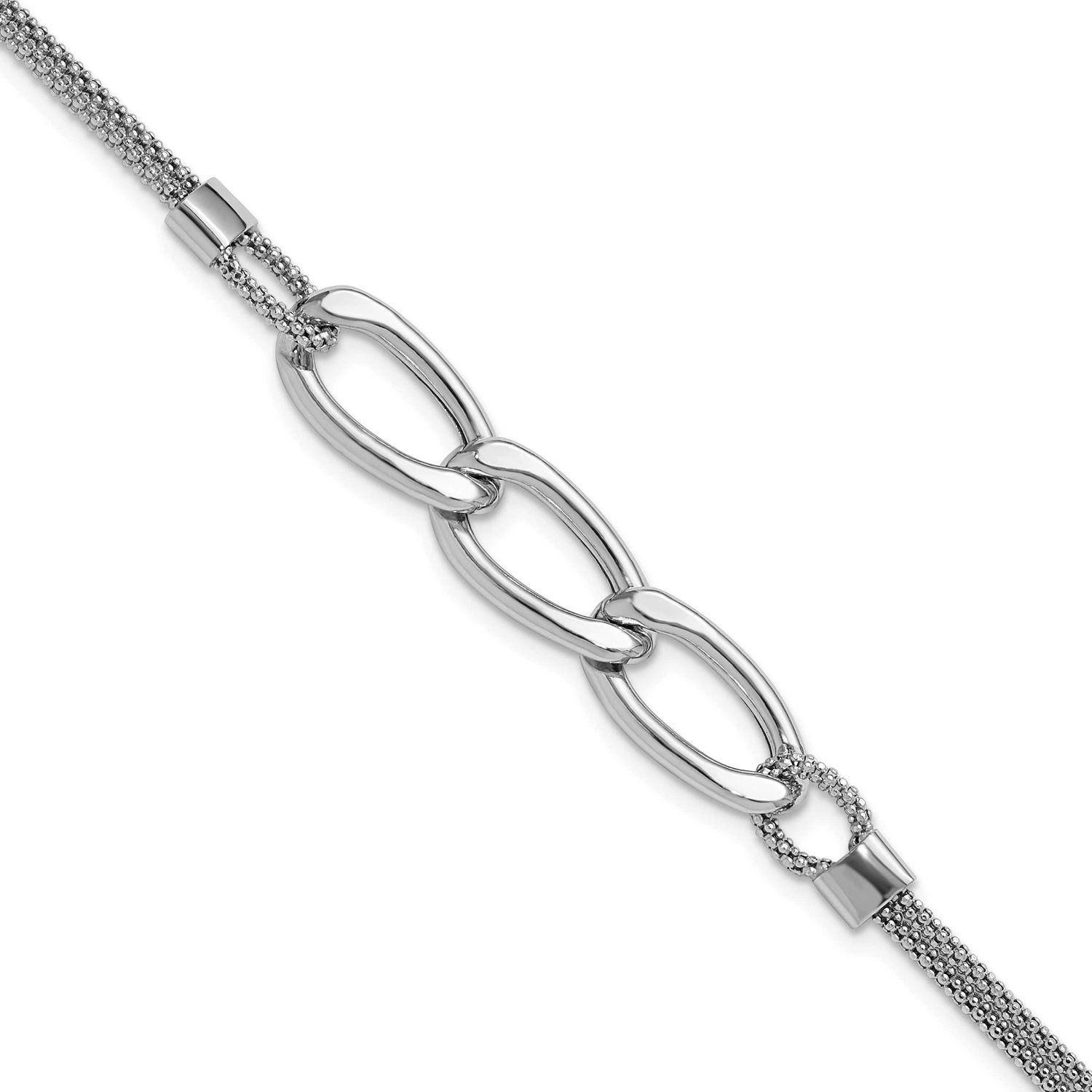 Polished Multi-Strand with 1 Inch Extender Bracelet Sterling Silver Rhodium-plated QLF1365-7 196904…