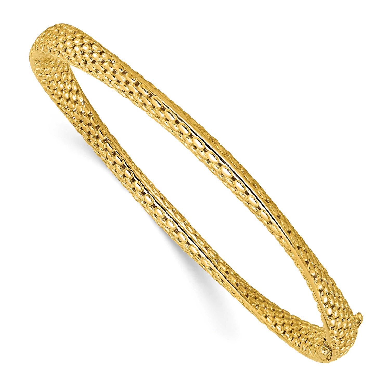 Fancy Twist Hinged Bangle 14k Gold Polished and Textured LF2097 196904289457