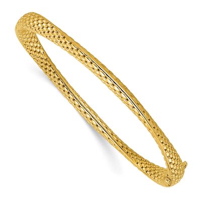Fancy Twist Hinged Bangle 14k Gold Polished and Textured LF2097 196904289457