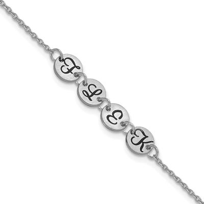 Brushed 4 Station Disc with Epoxy Initial Bracelet Sterling Silver Rhodium-plated XNA1522/4SS