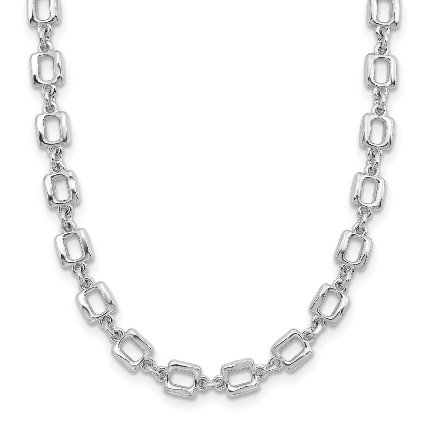 Square Link with 2 Inch Extender Necklace Sterling Silver Rhodium-plated QLF1360-16 196904345351