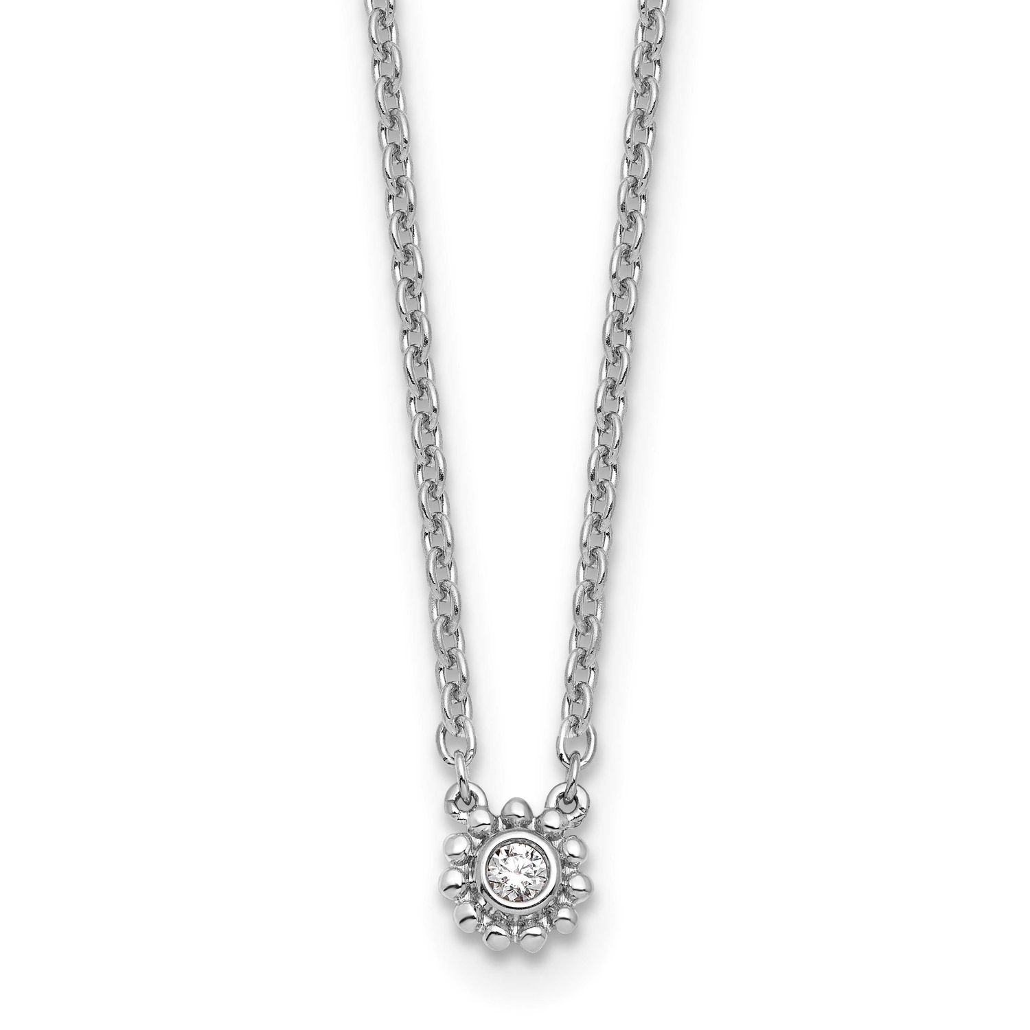 White Ice 18 Inch Beaded Circle with Diamond Necklace Plus 2 Inch Extender Sterling Silver Rhodium-…