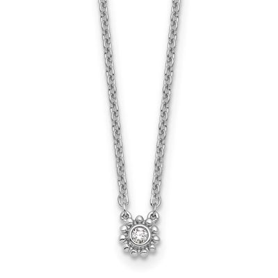 White Ice 18 Inch Beaded Circle with Diamond Necklace Plus 2 Inch Extender Sterling Silver Rhodium-…