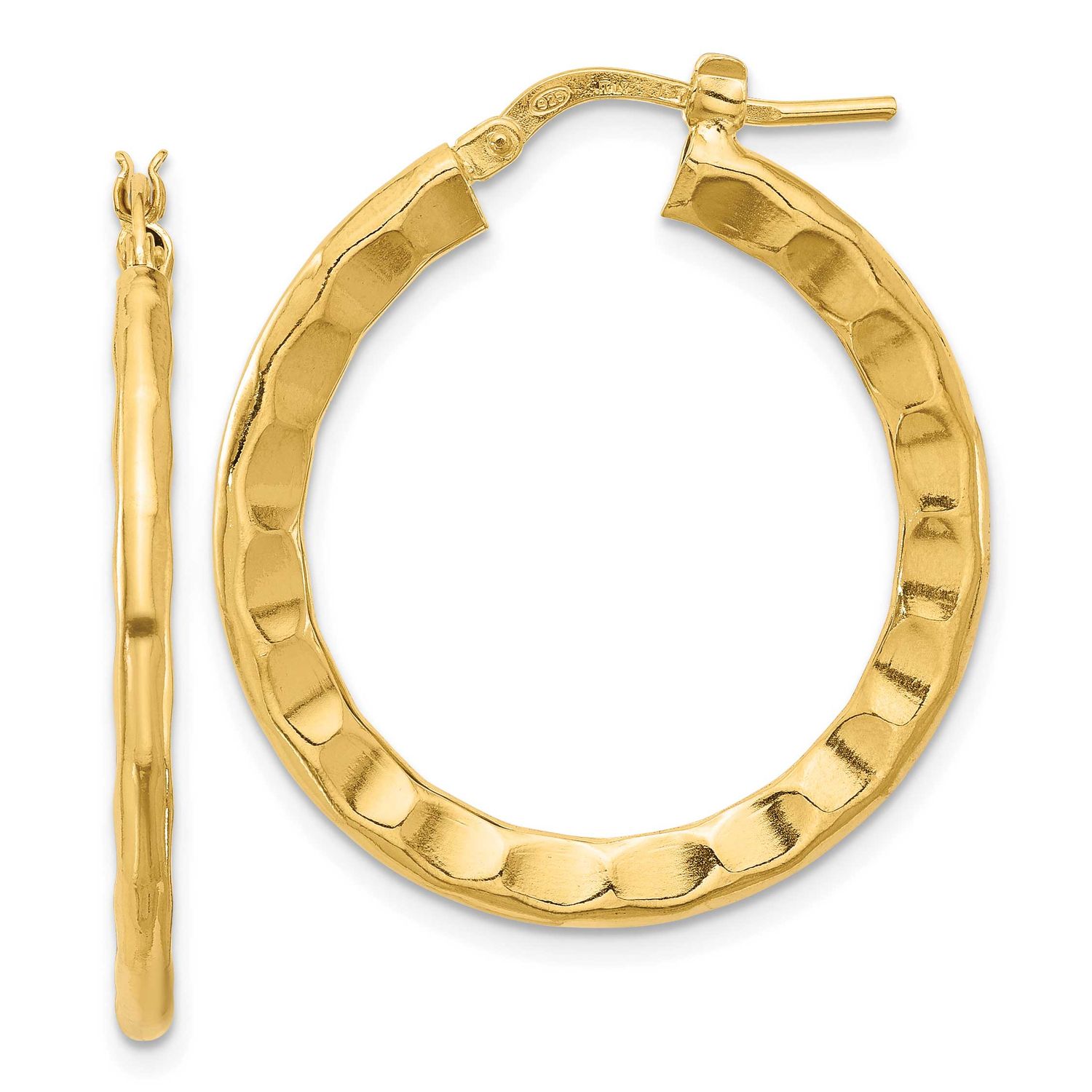 Polished/Hammered Hoop Earrings Sterling Silver Gold-plated QLE1447Y 196904348451