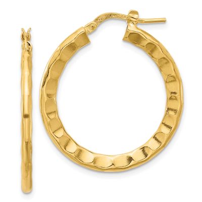 Polished/Hammered Hoop Earrings Sterling Silver Gold-plated QLE1447Y 196904348451