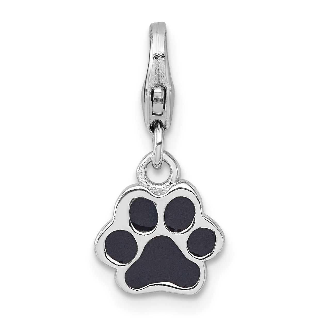 Amore La Vita Rhodium-Plated Enamel Black Paw Print Charm Sterling Silver QCC1309