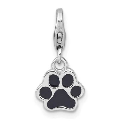 Amore La Vita Rhodium-Plated Enamel Black Paw Print Charm Sterling Silver QCC1309