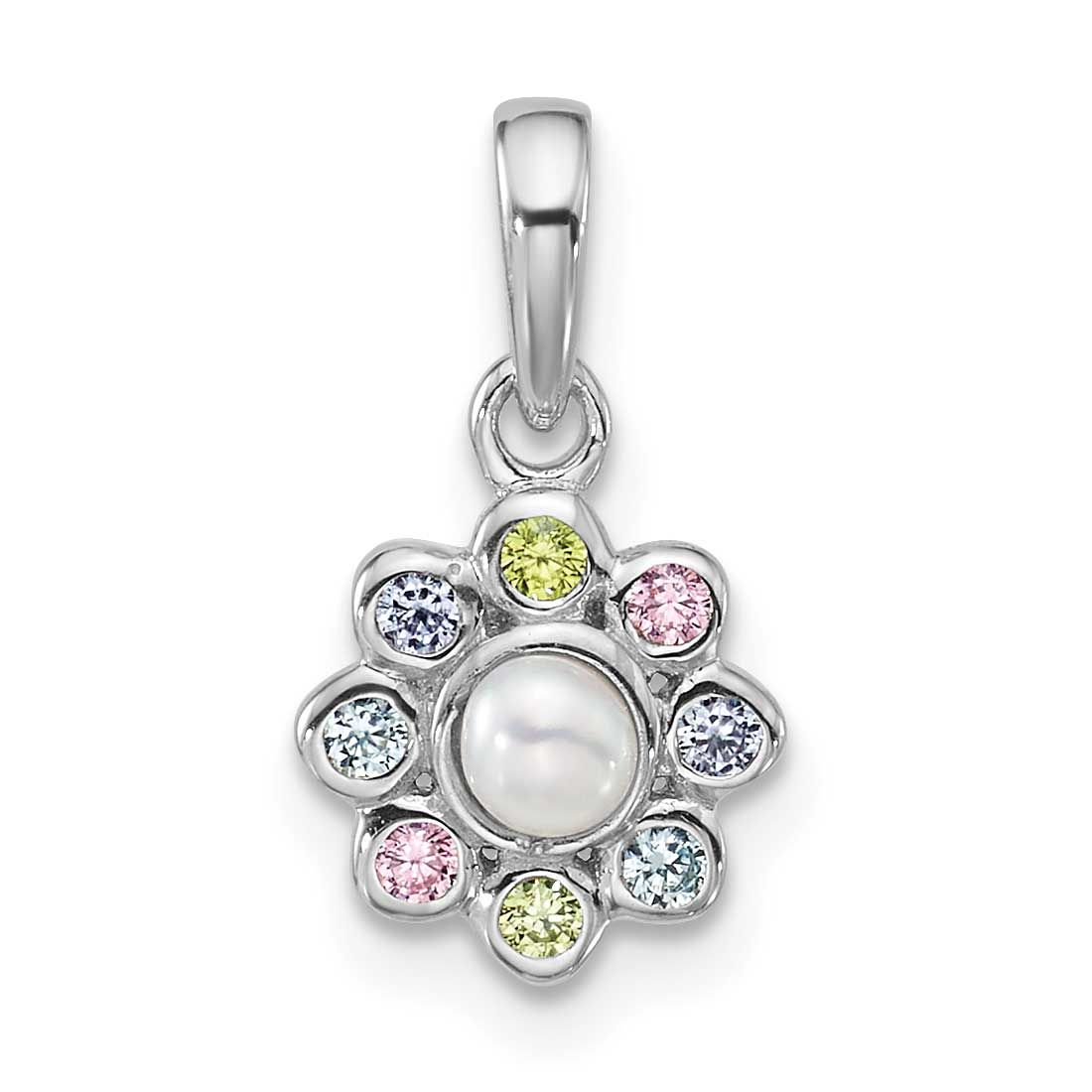 Children&#39;s CZ and Fwc Pearl Pendant Sterling Silver Rhodium-plated QP5961