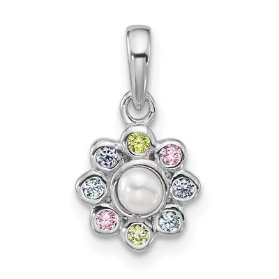 Children&#39;s CZ and Fwc Pearl Pendant Sterling Silver Rhodium-plated QP5961