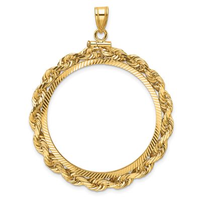 Rope and Diamond-Cut 32.0mm x 2.85mm Screw Top Coin Bezel Pendant 14k Gold Polished C3275D/32.0