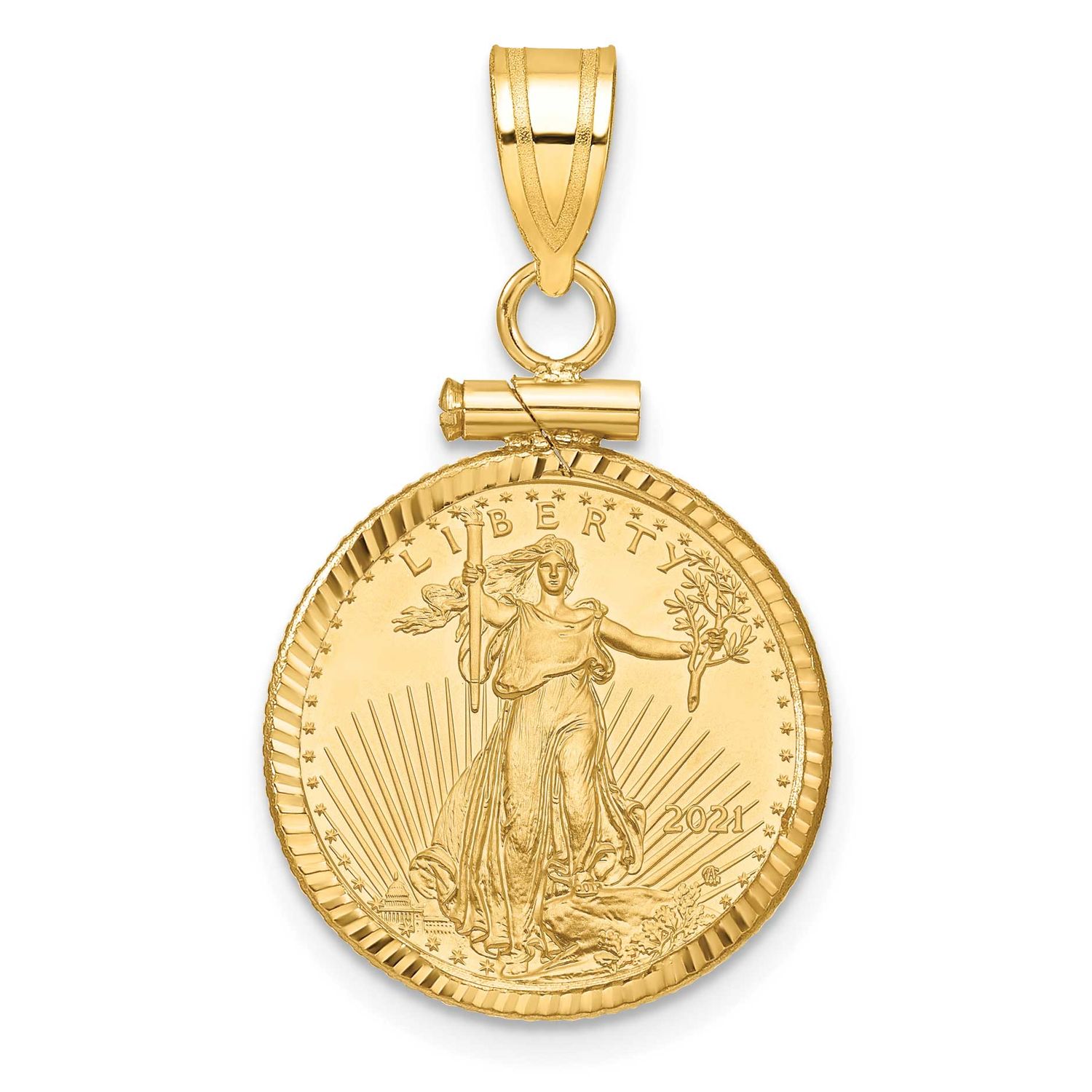 Diamond-Cut Screw Top Mounted 1/10Oz American Eagle Coin Bezel Pendant 14k Gold C2677/16.5C
