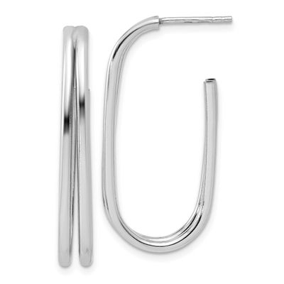 Oval J-Hoop Post Earrings Sterling Silver Rhodium-plated Polished QLE1560