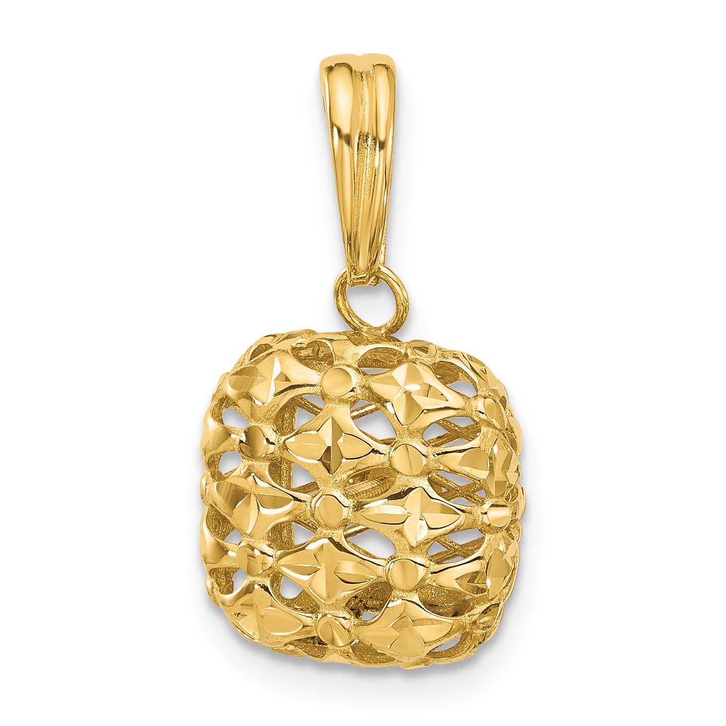 Puffed Square Pendant 14k Gold Polished LF2047 196904317068