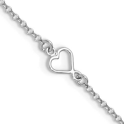 Heart 9 Inch Plus 1 Inch Extender Anklet Sterling Silver Rhodium-plated Polished QLF1375-9 19690431…