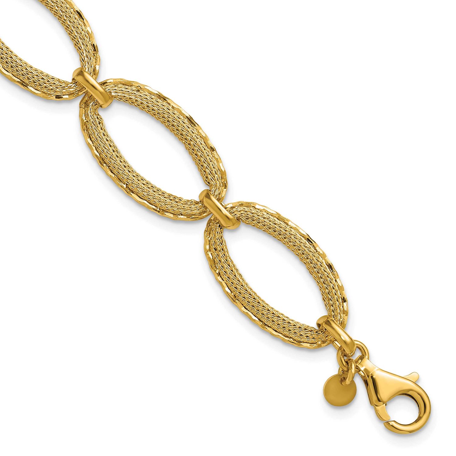 Texturediamond-Cut Ovals with 1 Inch Extender Bracelet 14k Gold Polished LF2210-7 196904315606