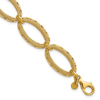 Texturediamond-Cut Ovals with 1 Inch Extender Bracelet 14k Gold Polished LF2210-7 196904315606