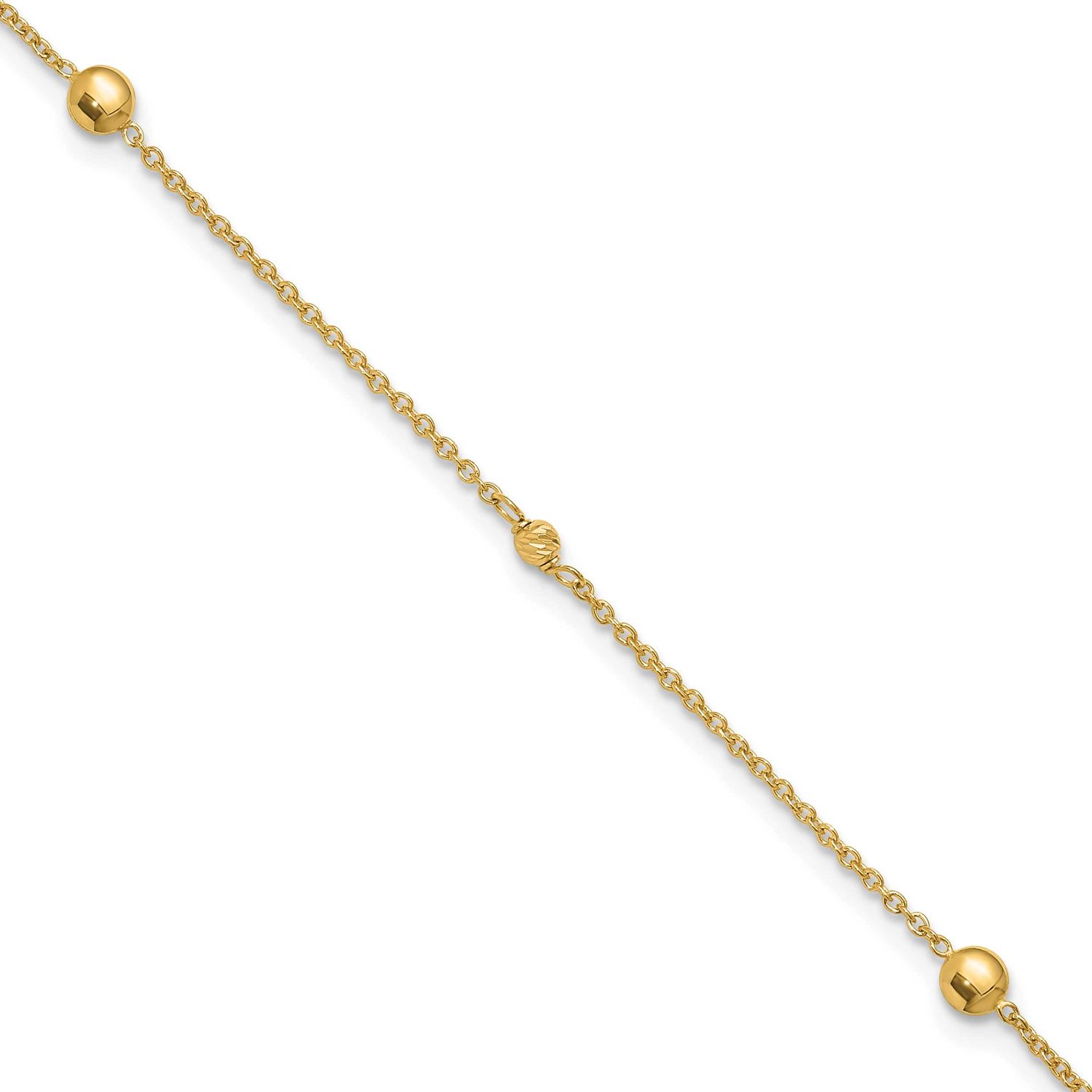 Diamond-Cut Fancy 10 Inch Plus 1 Inch Extender Anklet 10k Gold Polished 10LF640-10 196904343920