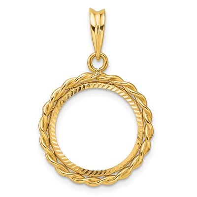 Diamond-Cut with Twisted Wire 15.0mm Prong Coin Bezel Pendant 14k Gold C1802D/15.0