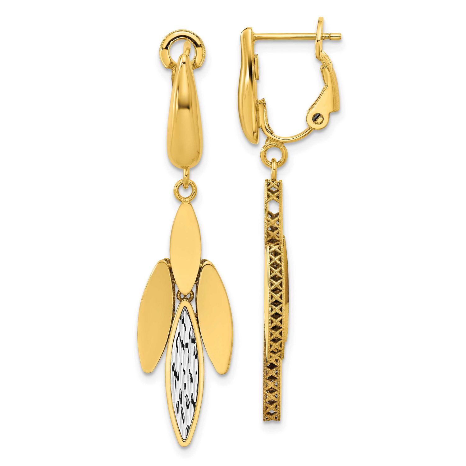 Polish/Diamond-Cut Fancy Dangle Omega Earrings 14k Two-tone Gold LE2815